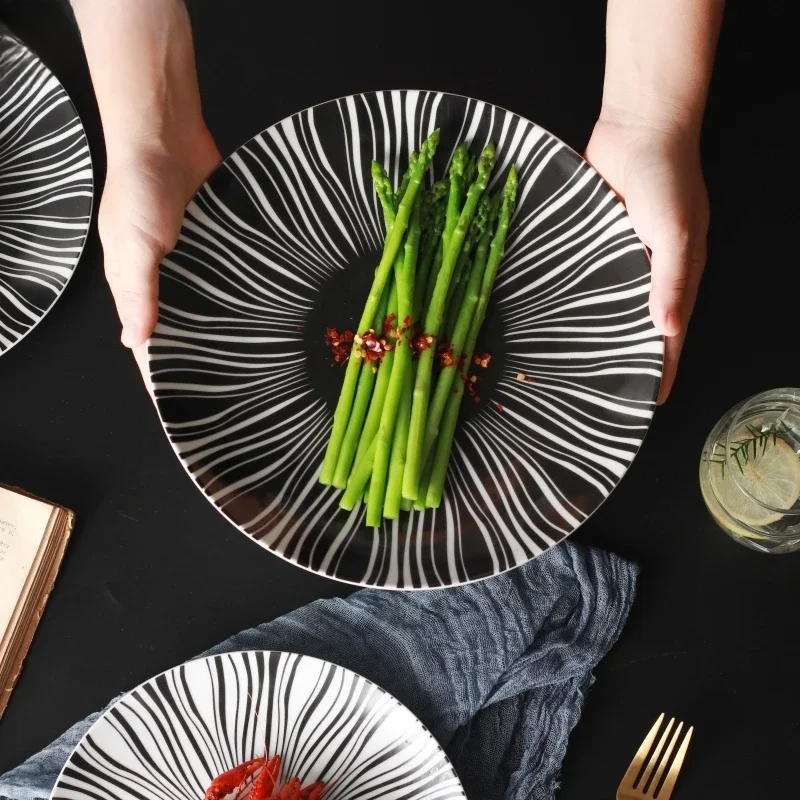 Food Good Snacks - Ceramic Black White Stripes Tableware Dim