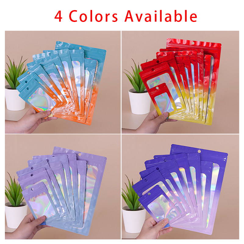 Food In Snacks - Holographic Color Square Zipper Bag, Food‑Grade